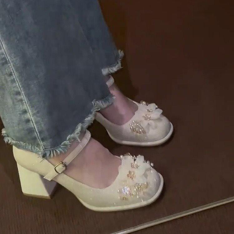 Skirt Waterproof Table Wedding Shoes Bridesmaid Shoes High Heels Single Shoes 2025 Fairy with Thick Heel Mary Jane Women's Shoes Small Style