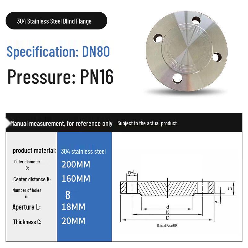 Jurchen 304 Stainless Steel Chemical Grade Blind Flange