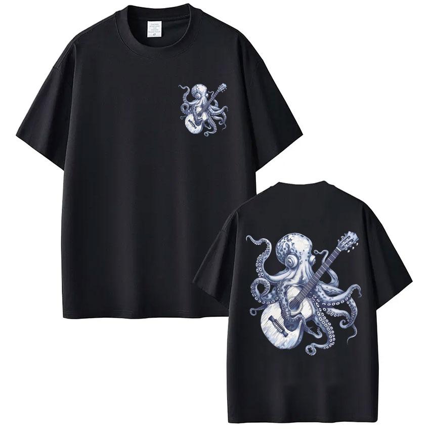 

Octopus Playing Guitar Vintage Style Graphic T Shirts Men Women Fashion Funny 90s Harajuku T-shirt Oversized Cotton Casual S