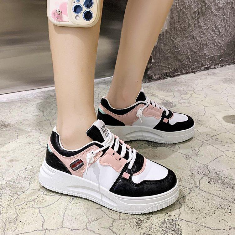 Shoes for Four Seasons Women's Mixed Batch  New Rubber Muffin Soft Bottom Lightweight Black Pink PU Leather Women's Casual Sneakers