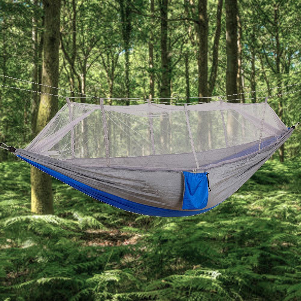 Portable Camping Travel Hammock Hanging Bed with Mosquito Net (Gray   Blue)