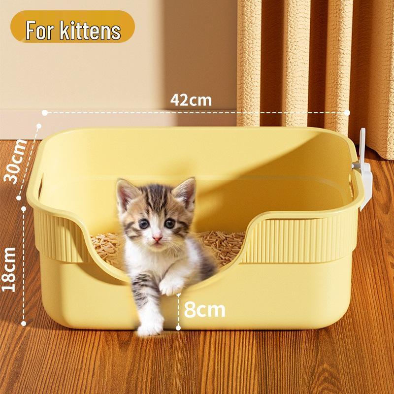 Kitten Litter Box: Low Entry, Semi-Enclosed, Small Size, Starter Kit for Cat Care