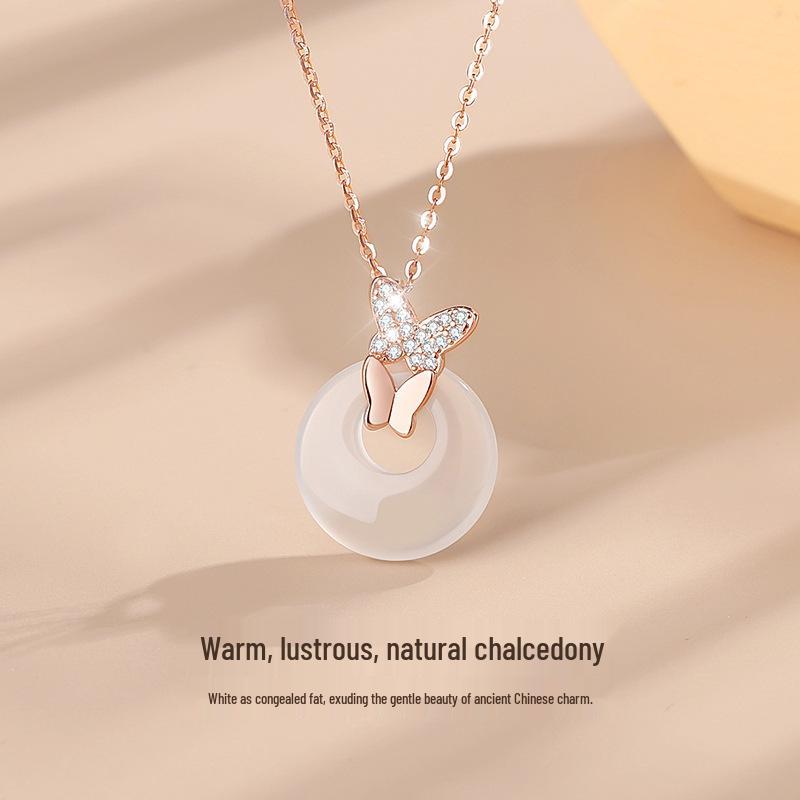 Butterfly Love Ping an Buckle Necklace - Women s S925 Sterling Silver, Chinese Style Butterfly Design, Light Luxury Clavicle Chain 925 Silver розового золота
