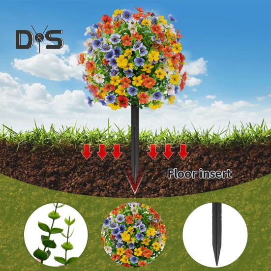 Artificial Violet Topiary Ball UV Resistant Violet Blooms Fake Evergreen Plants Flowers Brush with Ground Spike for Outdoor Indoor Garden Decor