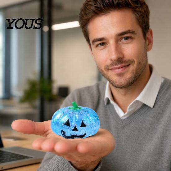 Kürbis Stressball Halloween Entspannungsspielzeug, Gruseliger Kopf Knet-Reliever Klar Glitzer Zuckerball, Partygeschenke Tragbar