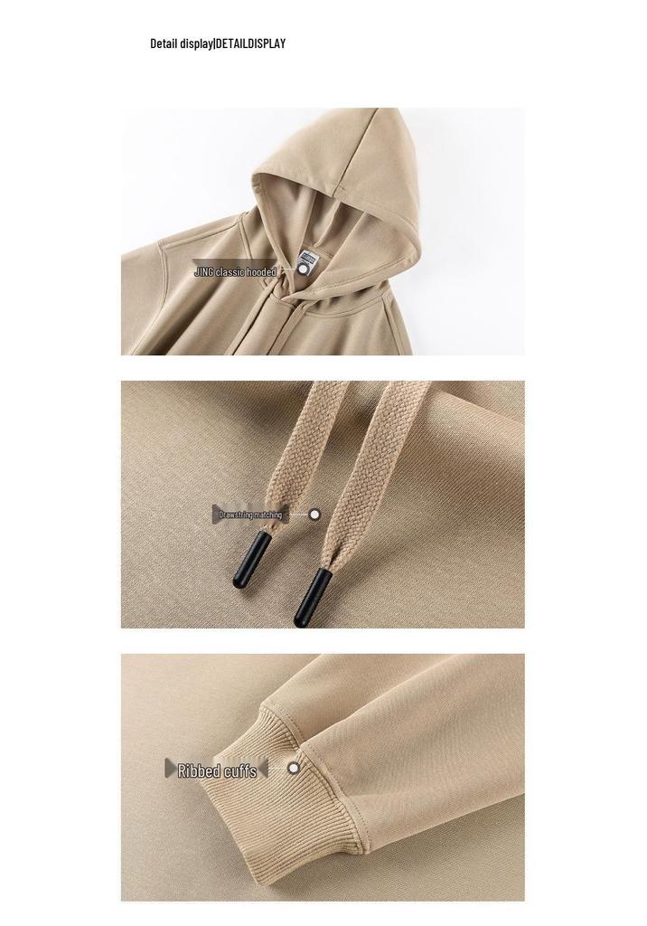 Unisex Retro Japanese Earth-Tone Fleece-Lined Heavyweight Hoodie