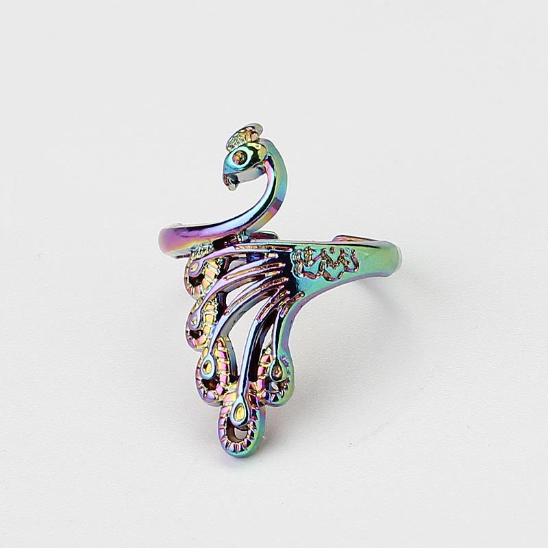 Vintage Peacock Open Ring: Ethnic-Style Adjustable Animal Jewelry for Couples