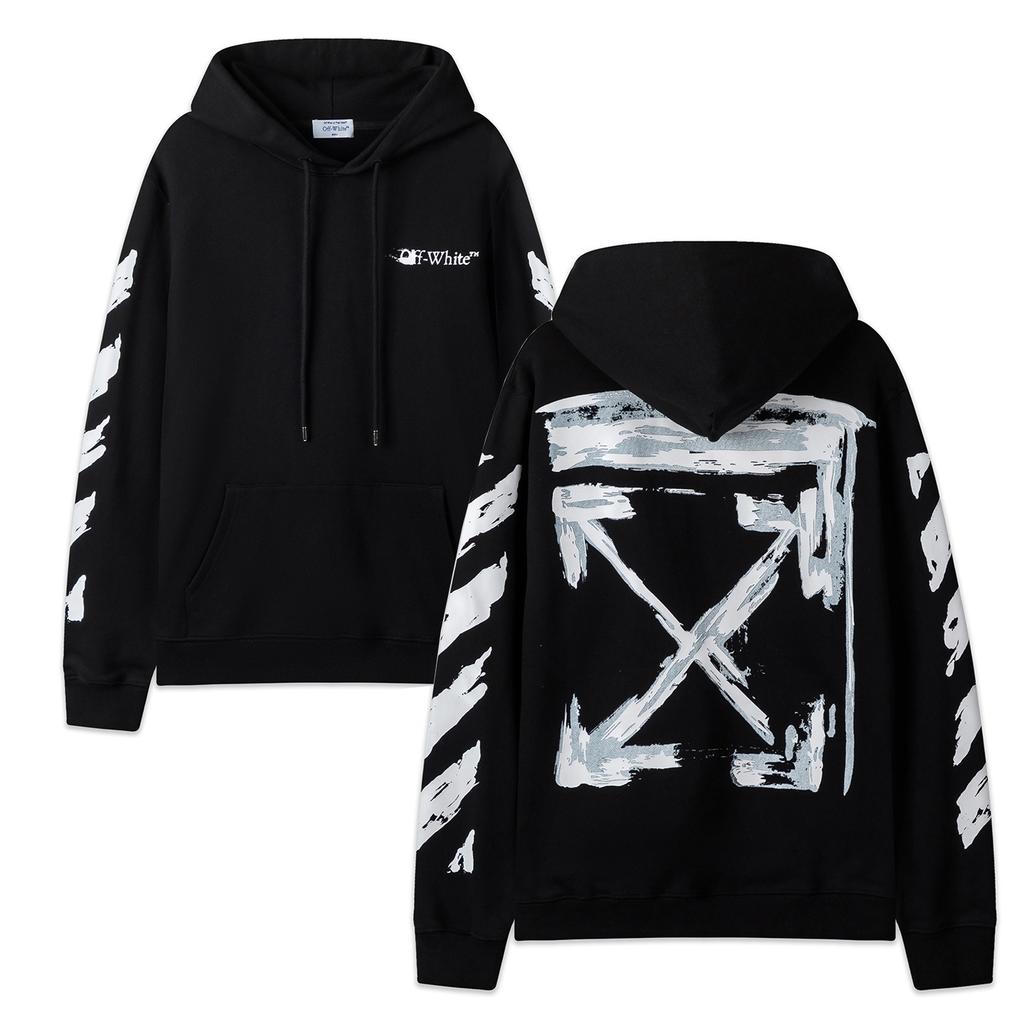 Off-White 2025 Autumn and Winter New Graffiti Arrow Pattern Printed Hooded Sweatshirt for Men and Women