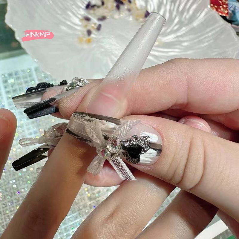 320Pcs Almond Coffin Nail Tips Multifunctional Soft Gel Full Cover Fake Nails with Auxiliary Lines for Nail Extension Press-On