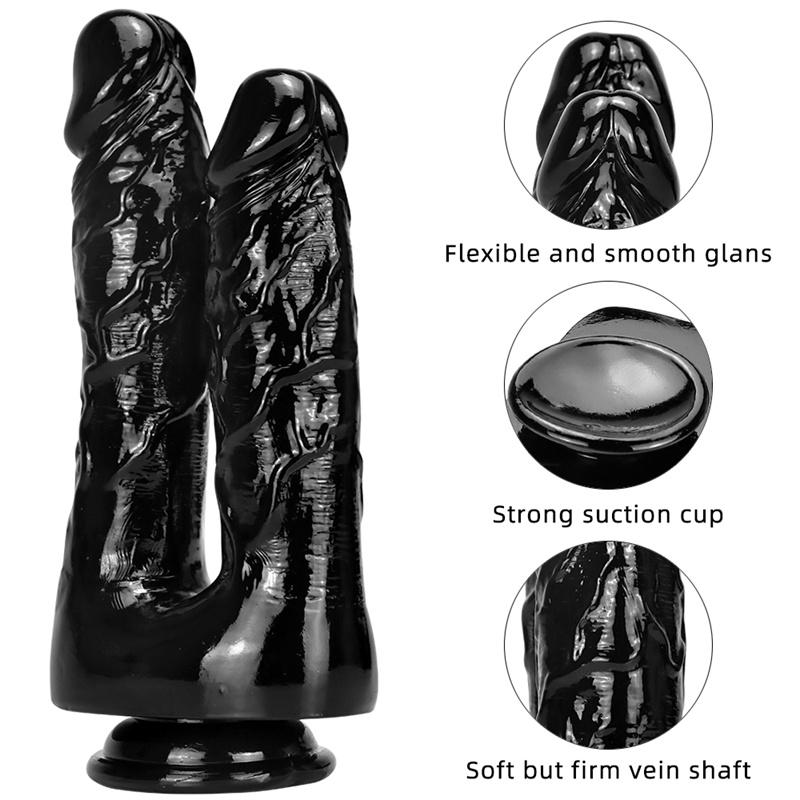 Female Pulls Anterior Yin and Posterior Court with Two-pronged Double-headed Penis Anal Plug Training Masturbation Device Sex Products