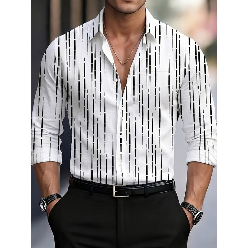 Casual Striped Print Men's Button-Down Long Sleeve Shirt