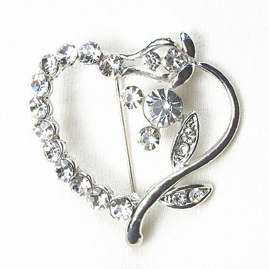 White K Alloy Rhinestone Heart Lapel Pin Brooch Zhenyao Jewelry
