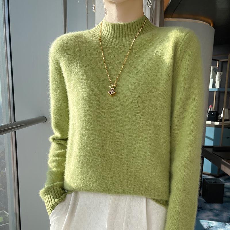 Sieben-Nadel verdickter Rollkragen-Pullover mit Jacquardmuster und Unterhemd innen, hochwertiges einfarbiges Oberteil