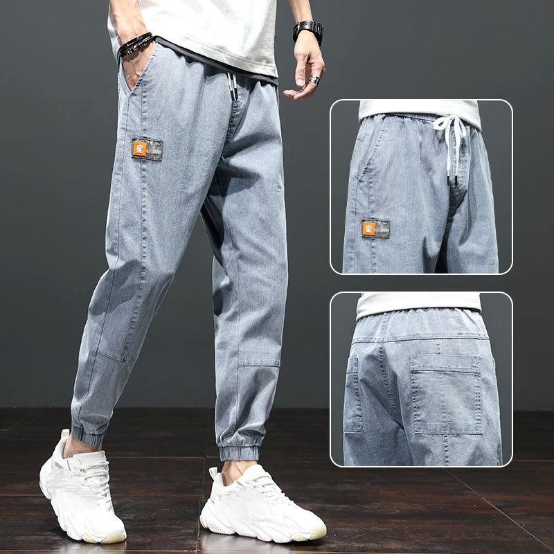 

2026 Summer Men s Thin Denim Trousers Retro Solid Color Washed Ankle Loose Casual Pants Hiking Jogging Trousers Large Size S-5XL 5XL світло-синій колір