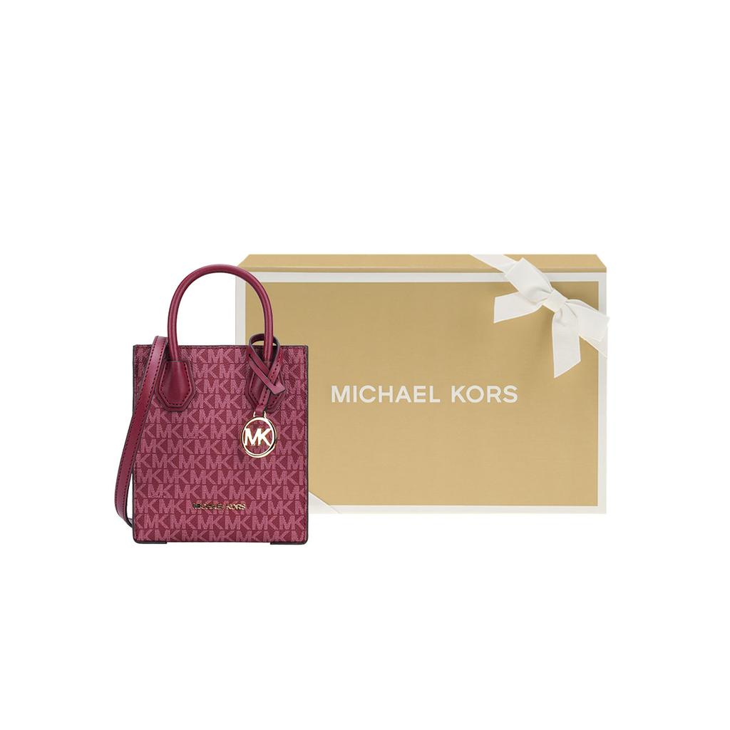 Michael Kors Mercer Monogram Lock Logo Faux Leather Tote Bag Women Tote Burgundy 35T1GM9C0I-537