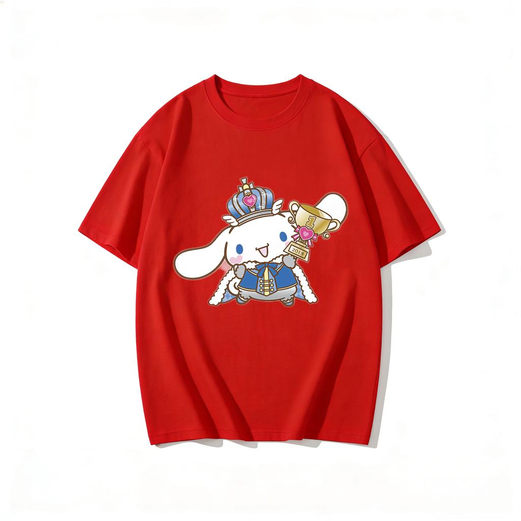 2026 New Cinnamoroll Crown Trophy Cartoon Print Tshirt Family Matching Outfits Casual Short Sleeve Tee for Women Unisex Kids Tees