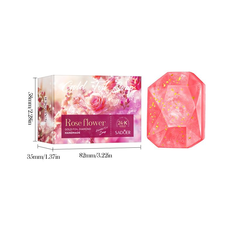 Sadoer Diamond Essential Oil Soap, Rose & Cherry Blossom Scented Handmade Bar For Face & Body, Luxury Care
