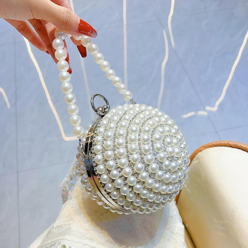 Pearl Rhinestone Spherical Evening Handbag