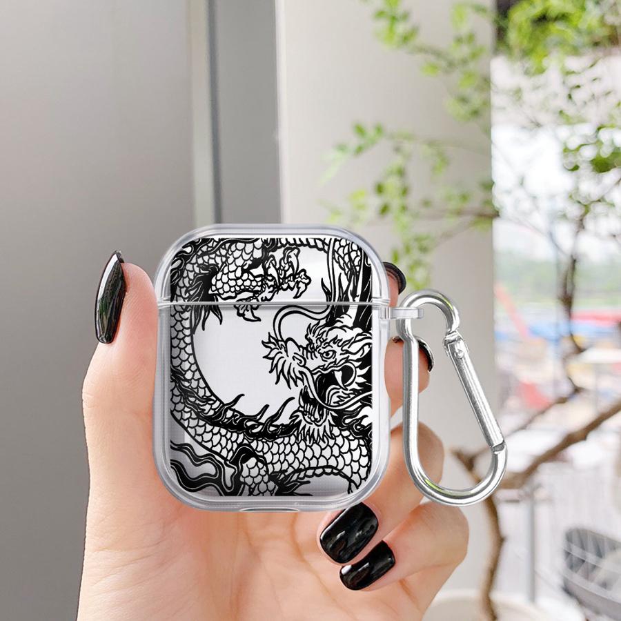 Clear Earphone Cases Cover Case For Airpods 1 Pro3 2 4 Pro2 Pro 3 Hollow Tiger Dragon