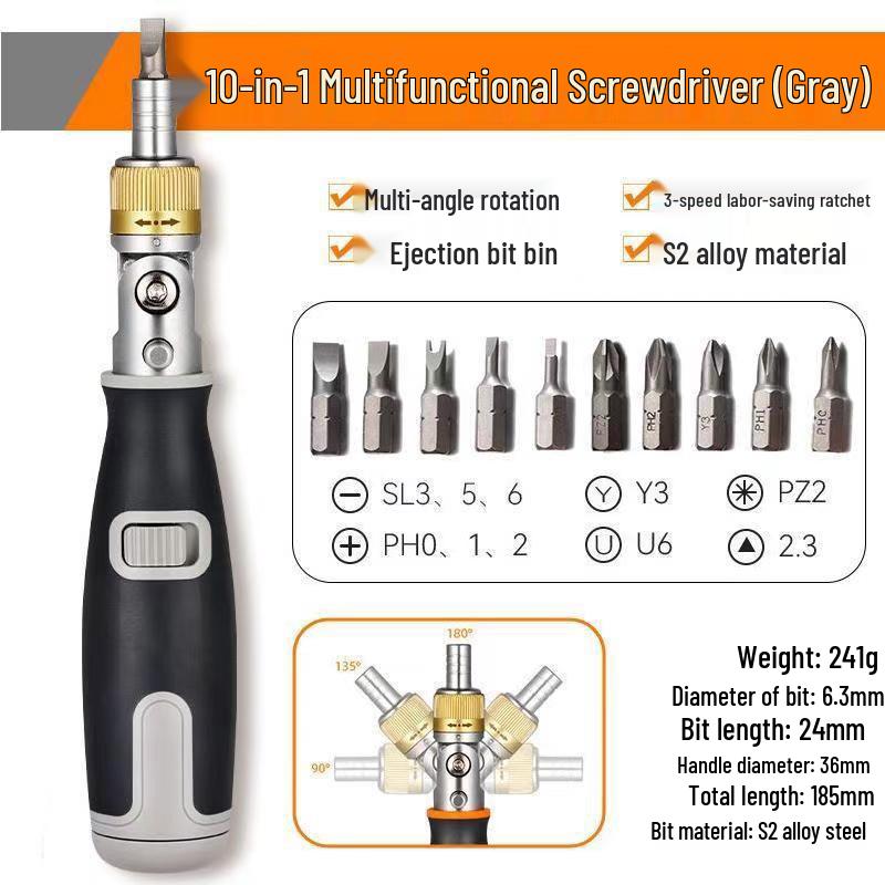 Bendable Multi-Angle Two-Way Ratchet Screwdriver with Awl
