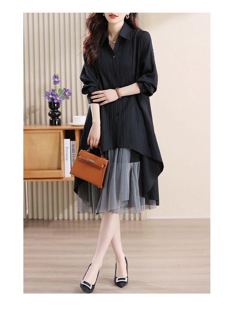 2026 Spring/Autumn Loose Slimming Two-Piece Outfit: Cover Belly Shirt & Camisole Skirt