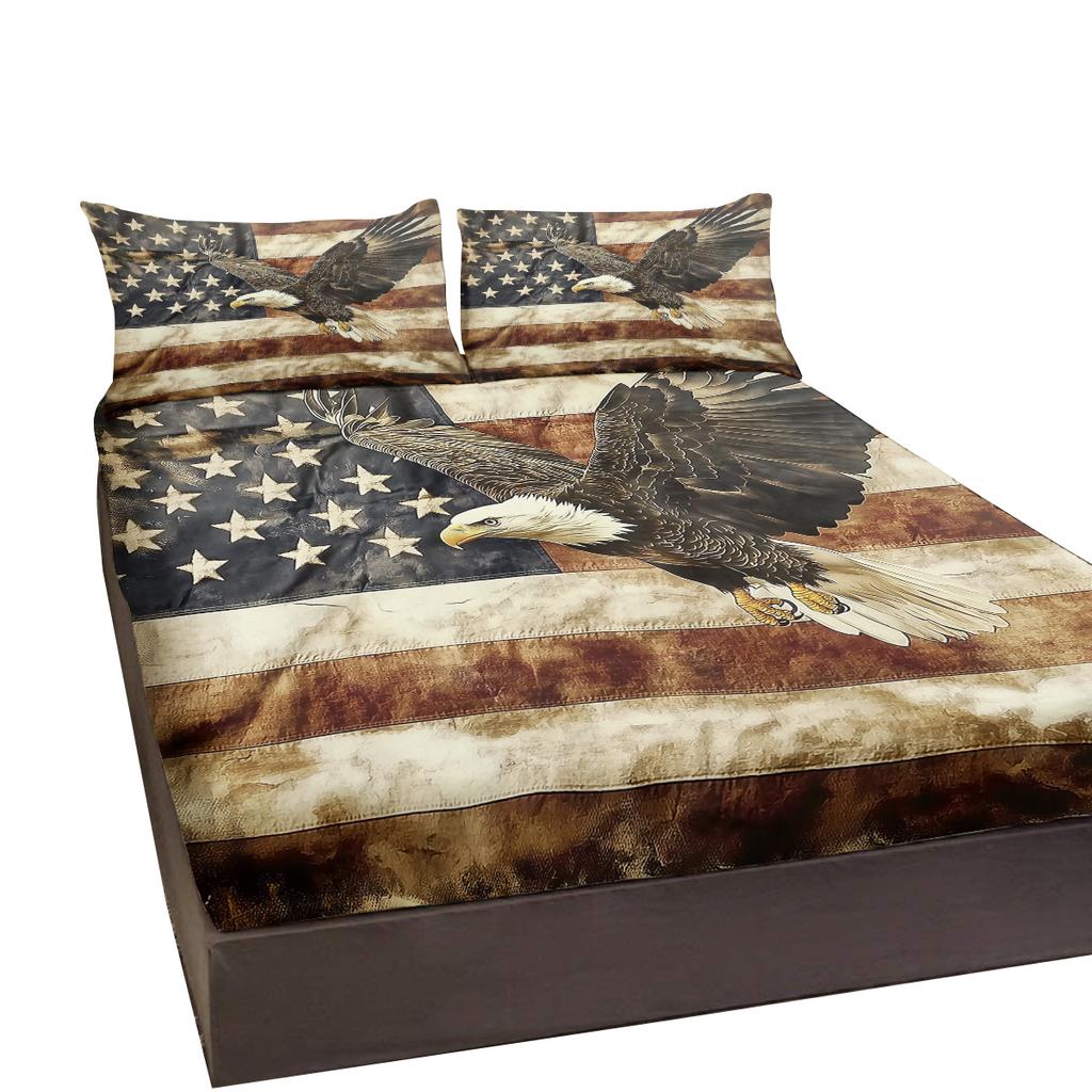 Retro Eagle Pattern 3-Piece Bedding Set With 2 Pillowcases For Living Room Bedroom Vintage