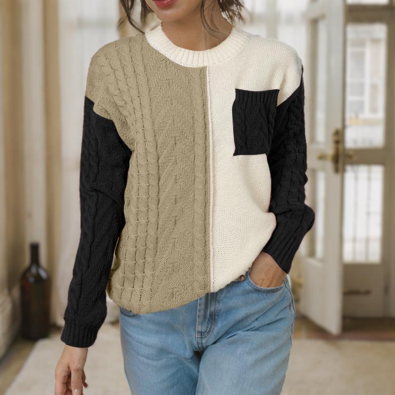 

ZANZEA Женский повседневный свитер с длинным рукавом в стиле пэчворк 3XL чёрный