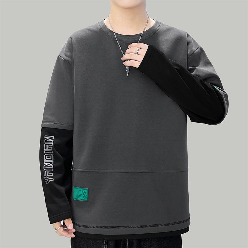 

Мужская толстовка с круглым вырезом, весна и осень, новые японские модные свободные повседневные топы, универсальные, однотонные, большого размера, для подростков M