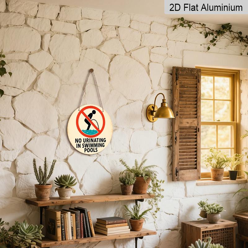 2D Flat 1pc, 8x8 In, No Urinating In The Pool Sign Aluminum Metal Decorative Signs & Plaques, Unique, Durable, Easy To Hang Metal Decoration