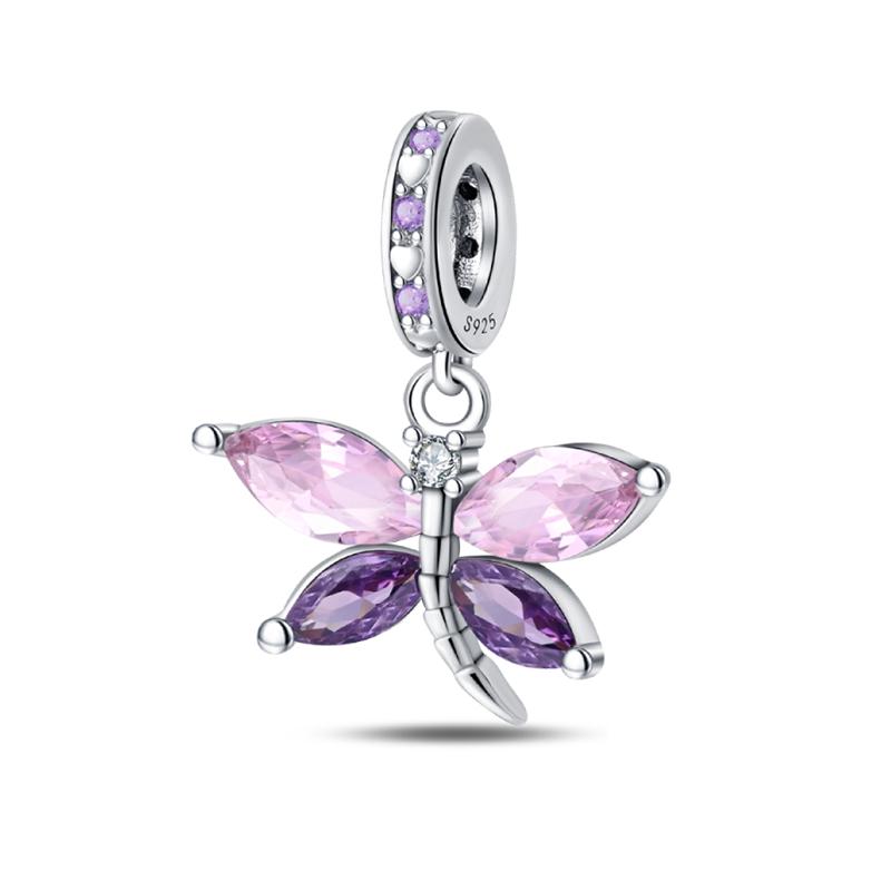 Spring 925 Silver Flowers Shining Tulip Butterfly Gem Charms Beads Fit 3mm 925 Exquisite Bracelets Fine DIY Warm Jewelry Gift