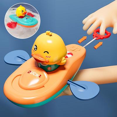 Pato con Cuerda para Jalar Bañera Barco Pato Interactivo con Cuerda para Jalar Juguetes para Actividad Acuática para Bebés Flotable Canoa para Baño de Bebé