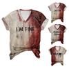 Damen T-Shirt V-Ausschnitt Langarm Blut Buchstaben Print T-Shirt Lockere Passform Halloween Pullover