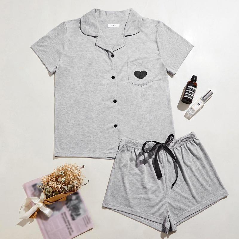Women Short Sleeve Open Front Cardigan And Shorts Two Piece Pajama Set Casual Home Sleepwear