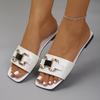 White Flat Slippers for Women Summer Design Soft Non-slip Metal Buckle Sandals Square Head Outdoor Beach Slippers Women Slippers