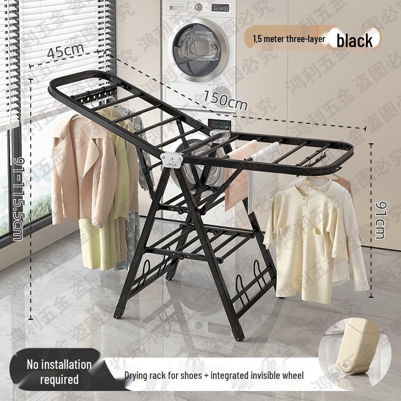 Folding Floor-Standing Clothes Drying Rack for Household, Bedroom, Balcony, Indoor Use - Ideal for Baby Clothes and Quilts.