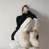 [Sheepskin and fur integrated white thick-soled snow boots for women's winter velvet thermal cotton wool shoes are versatile