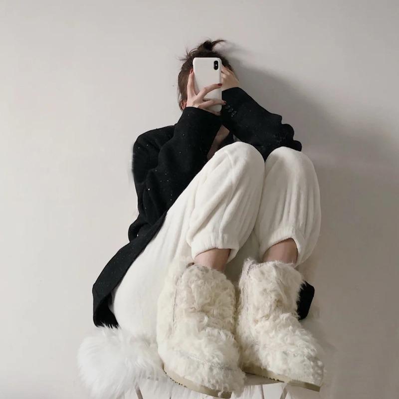 [Sheepskin and fur integrated white thick-soled snow boots for women's winter velvet thermal cotton wool shoes are versatile