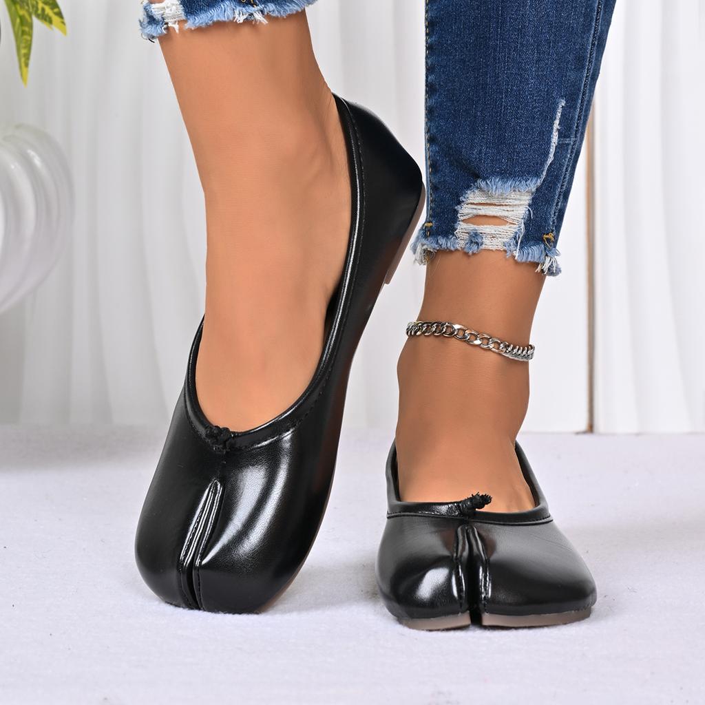 Fashion Tabis Ninja Shoes Black Ballets Flats Split Toe Bow Loafers Women Mary Janes Plus Size 42 Dress Slippers Ballerina Zapato Mujer