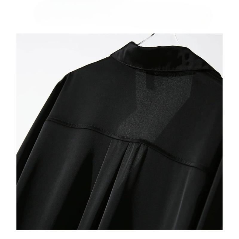 White Satin Shirt Loose Fit Spring Autumn Black Blouse Fashionable Design High Quality Comfortable Stylish Top