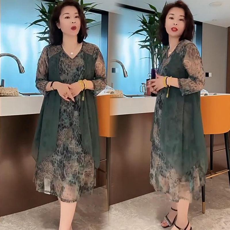 

Модное свободное платье миди из шифона для женщин больших размеров, лето 2025, стройнящее, для мамы L (100-115 lbs recommended)