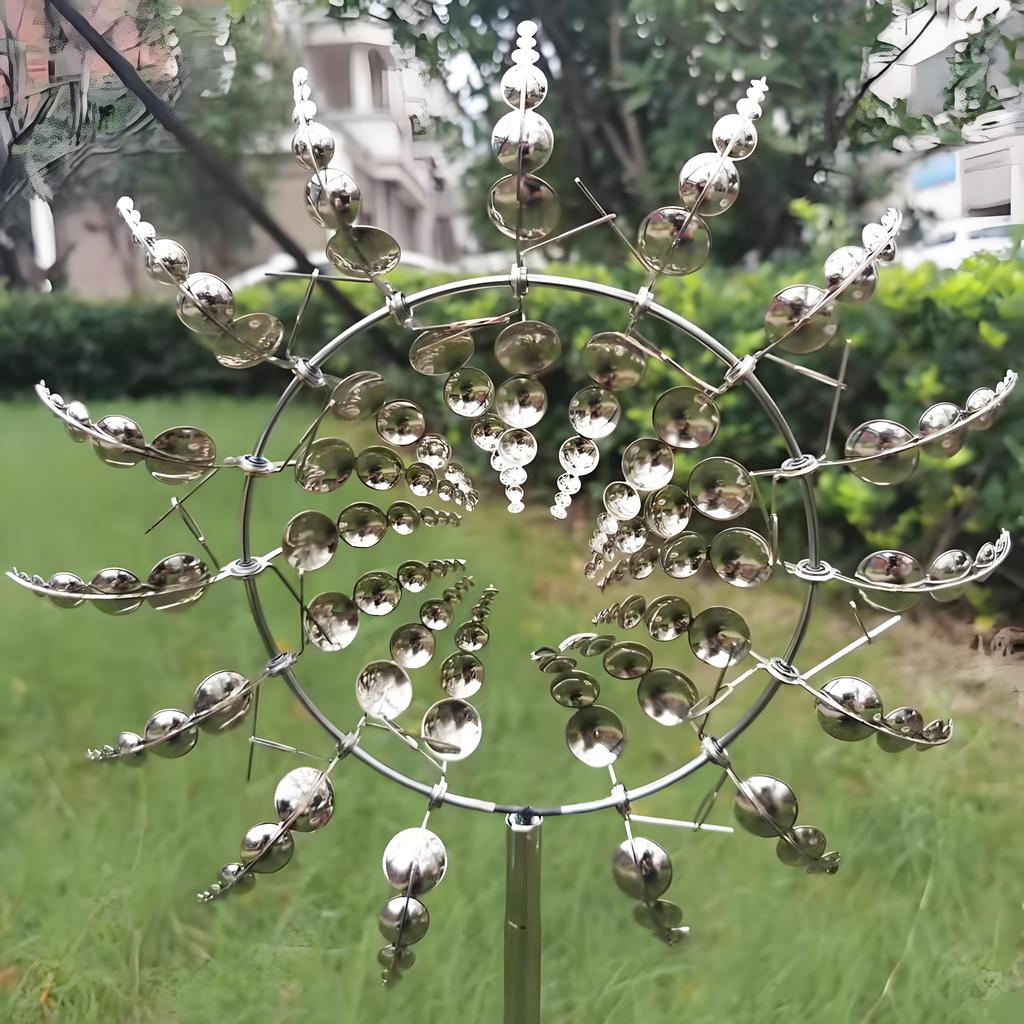 Wind & Solar Powered Kinetic Windmill | 3D Spinning Garden Sculpture | Outdoor Metal Art for Yard Patio Decoration