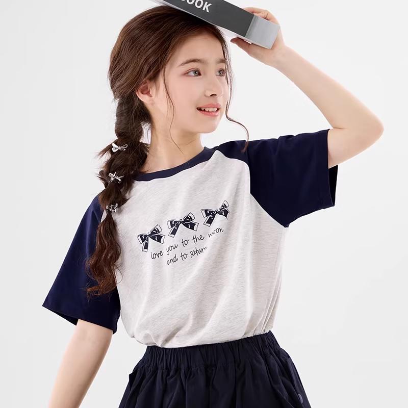 Girls' Antibacterial Cotton Blend Summer T-Shirt