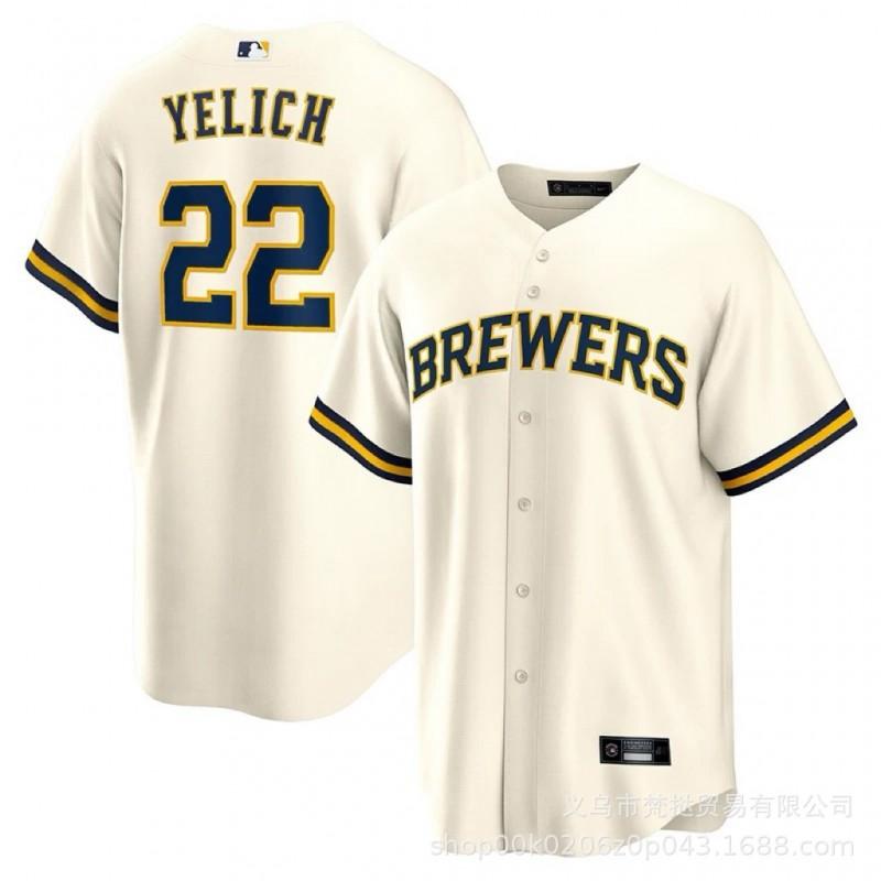 Men Women Unisex Baseball Jersey Shirt Yelich 22 Milwaukee Brewers Fan Apparel Short Sleeve Cotton V-Neck Sport Tee