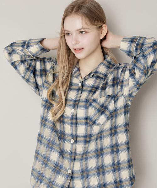 [BYC] Unisex Cotton Fleece Blue Check Pajama Set [Shipped from Korea] 100% Authentic