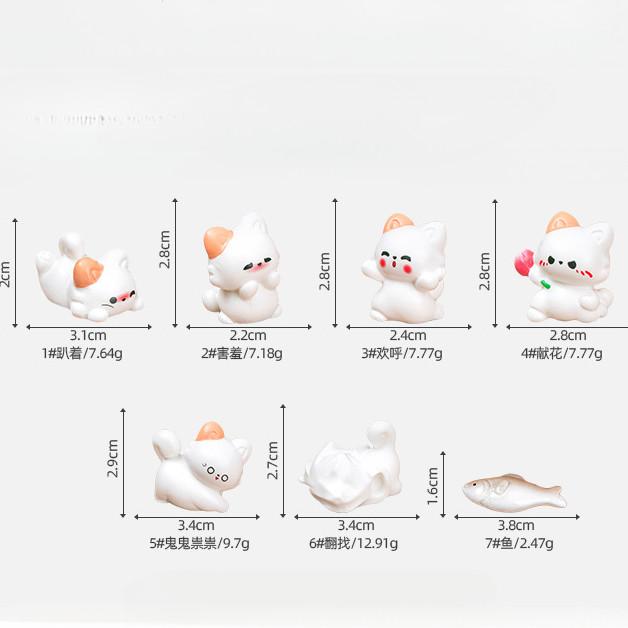 

7 шт./набор Мультяшный домашний питомец кошка Миниатюры Смола Животные Орнаменты Фея Сад Декор Микро Ландшафт 2-3cm белый