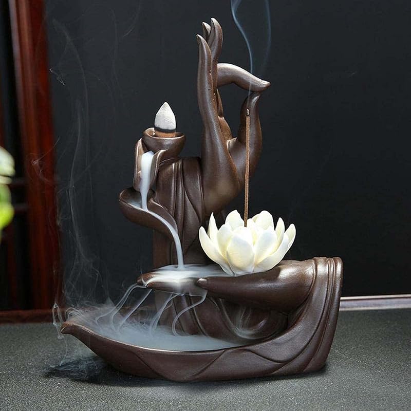 YYW Room Decor Lotus Backflow Incense Burner with 20pcs Incense Cone +30 Incense Sticks, Waterfall Incense Holder Burner Lotus Style