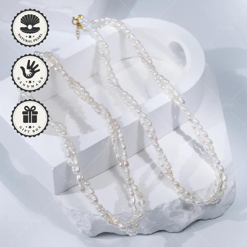 MYSOYA Double-Layer White Baroque Freshwater Pearl Necklace (C524) 35 cm (14 in) US серебряный