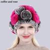 New Arrival Flowers Real Fur Hats Winter Russian Women Natural Rex Rabbit Fur Caps Lady Genuine Rex Rabbit Fur Beanies Cap