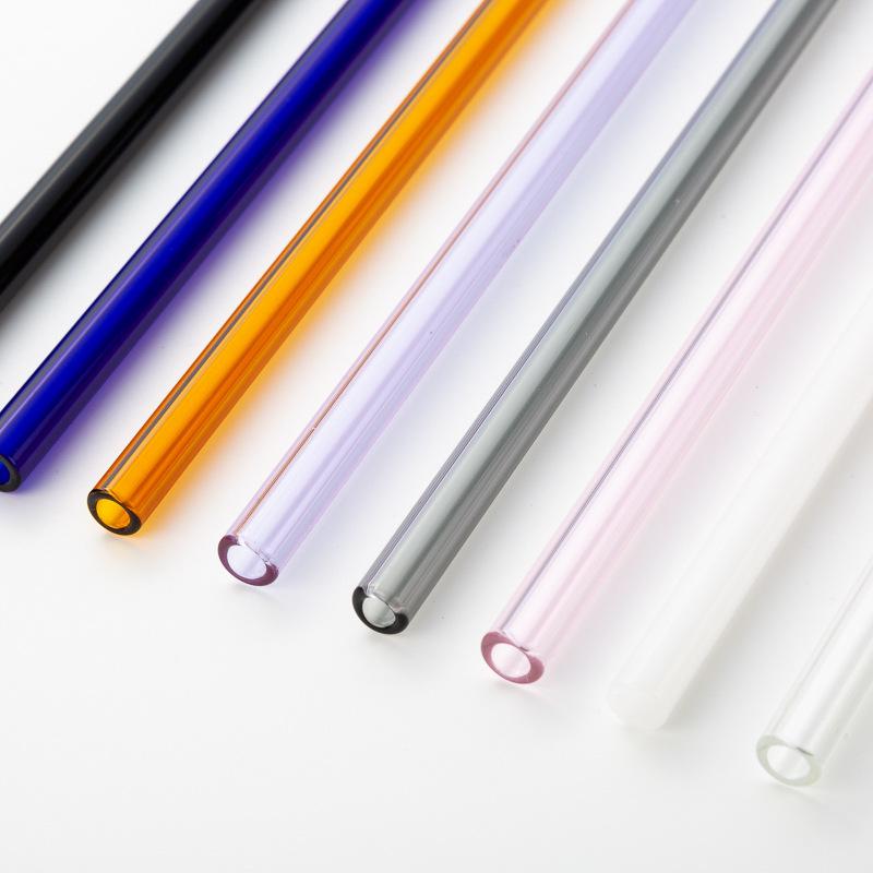 Bent Tip Colored Glass Straws - Double Child Pack, Creative Crystal Design, Heat Resistant for Milk Tea and Drinks