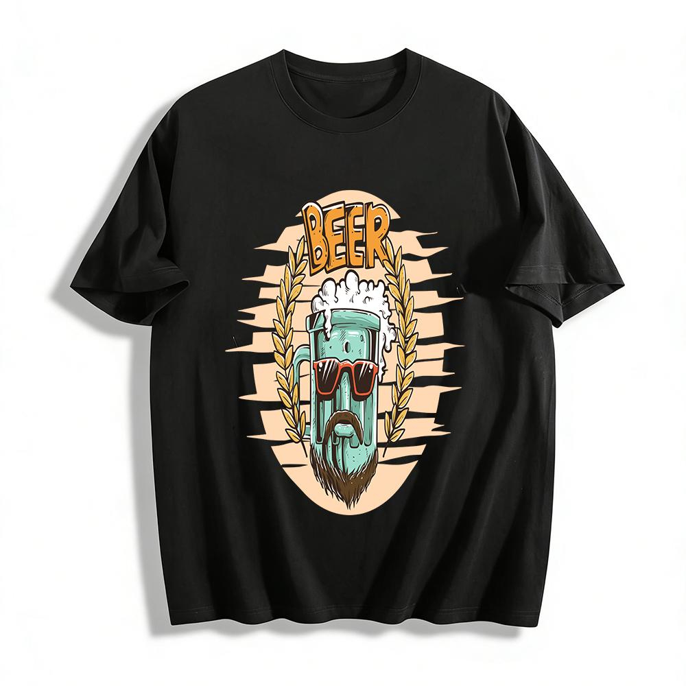 

Funky Beer Mug Print Casual Short Sleeve Tee Pure cotton T-shirt XXS